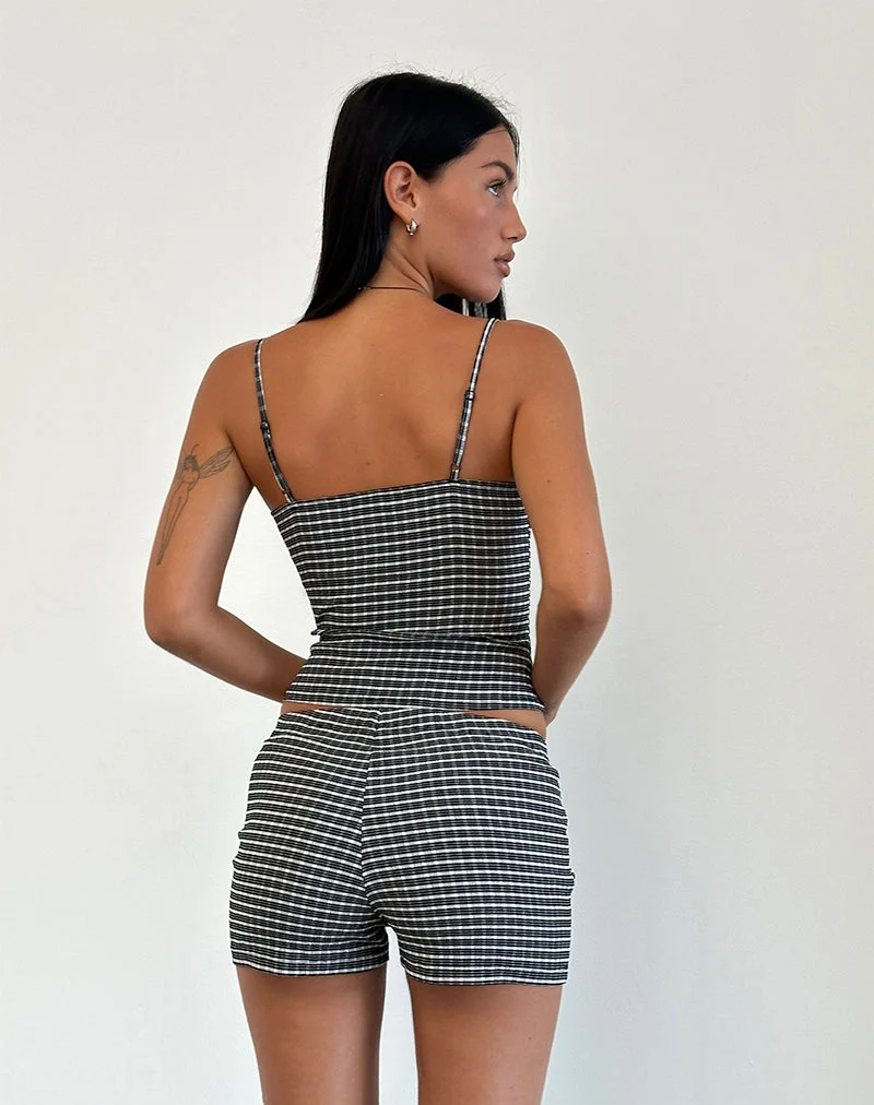 Totori Top aus Crinkle Check Schwarz Grau