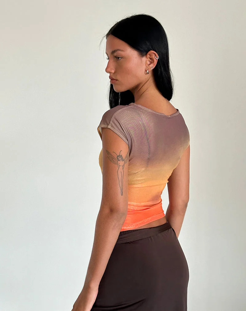 Bastille Top aus Mesh bedruckt Orange Sunset