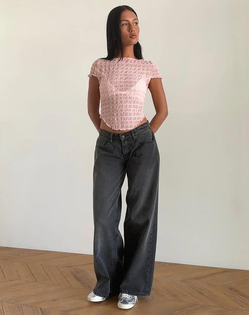 Georgia Texturiertes Mesh-Top in errötendem Rosa