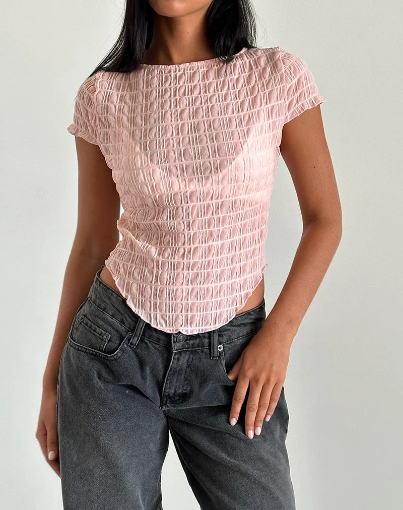 Georgia Texturiertes Mesh-Top in errötendem Rosa