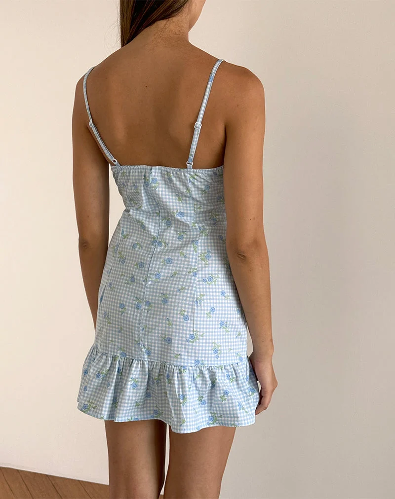 Tivata Minikleid aus blauem Blumengingham