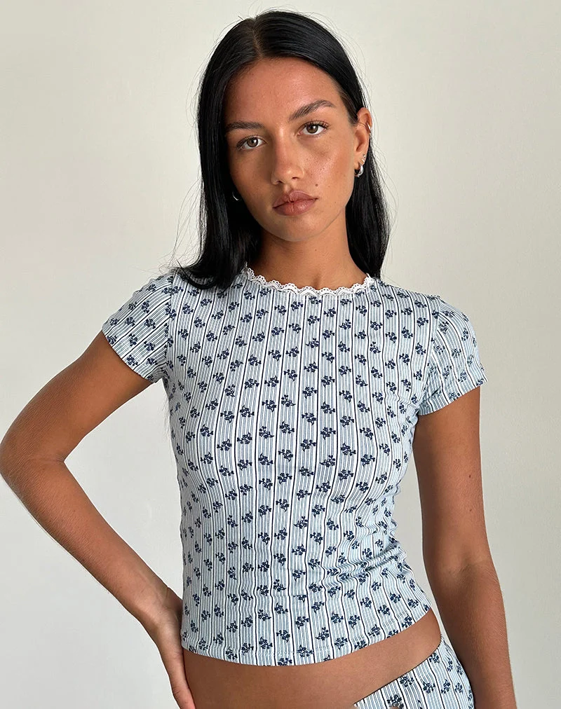 Zagy Tee mit floralem Streifen