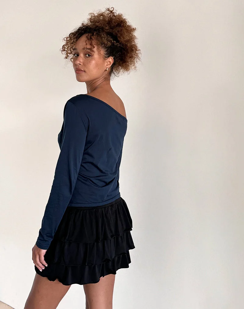 Ledez Asym Schlabber-Oberteil in Navy Tissue