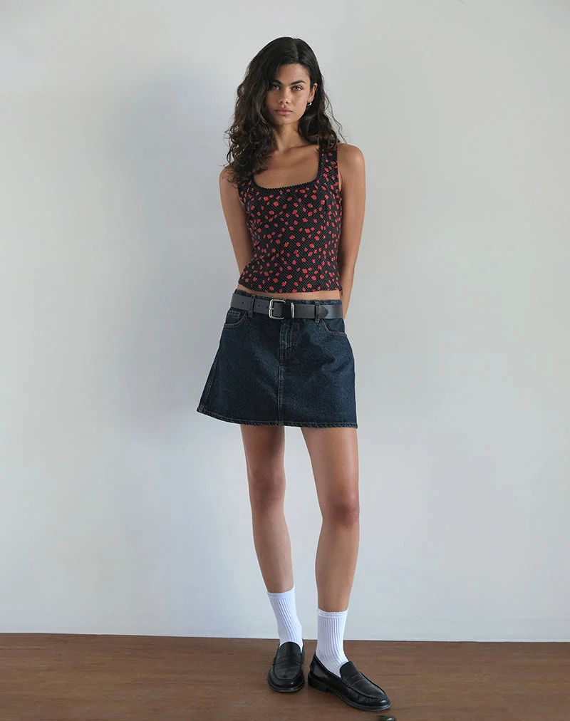 Carys Vest Top in Strawberry Polka Schwarz
