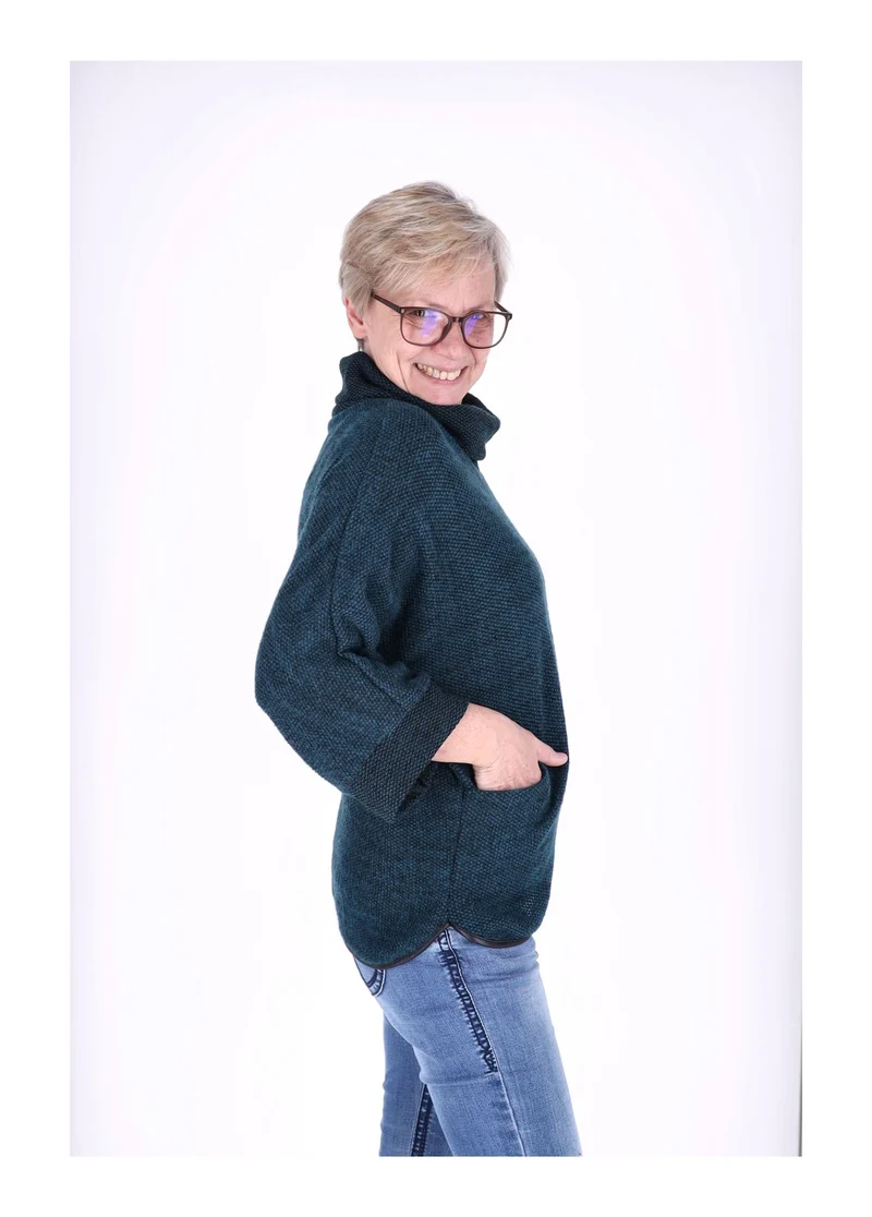 Damen Sweatshirt im Double-Layer-Look – Petrol