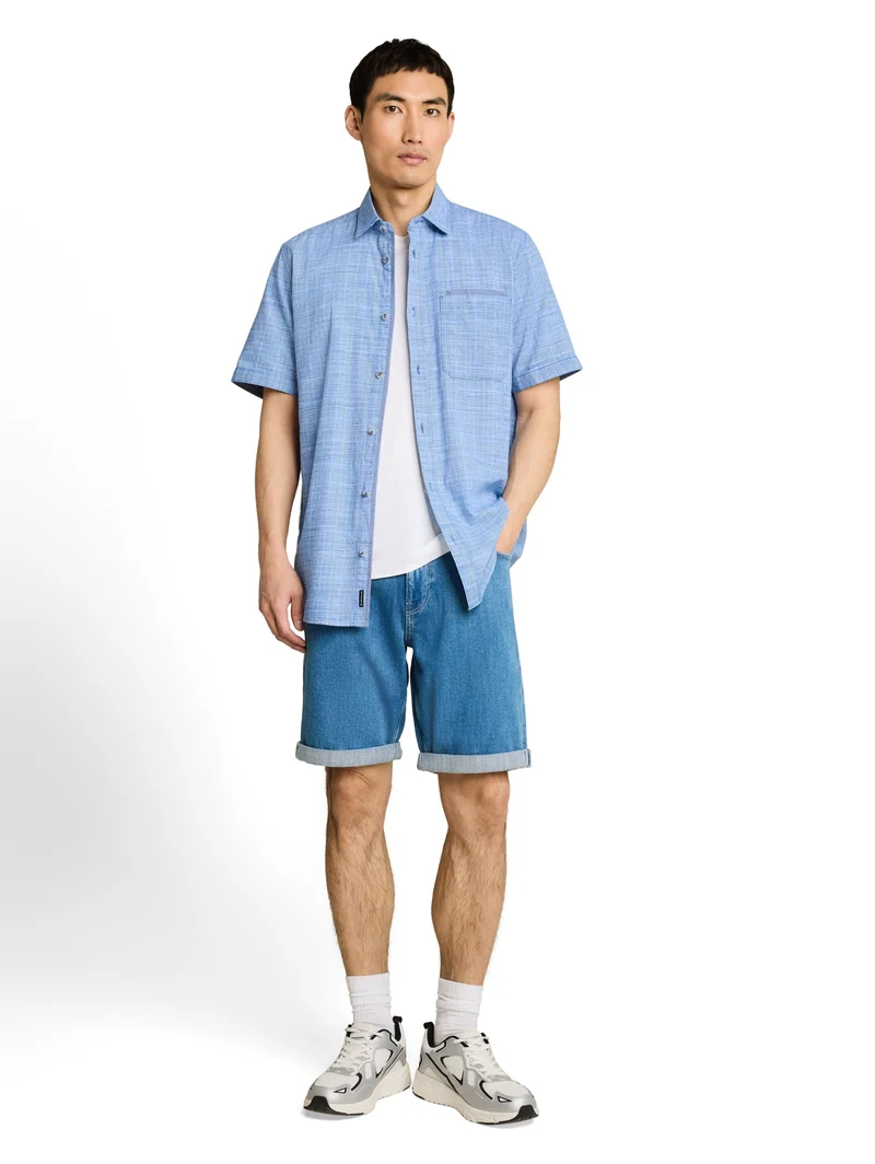 checked slubyarn shirt, surf blue check