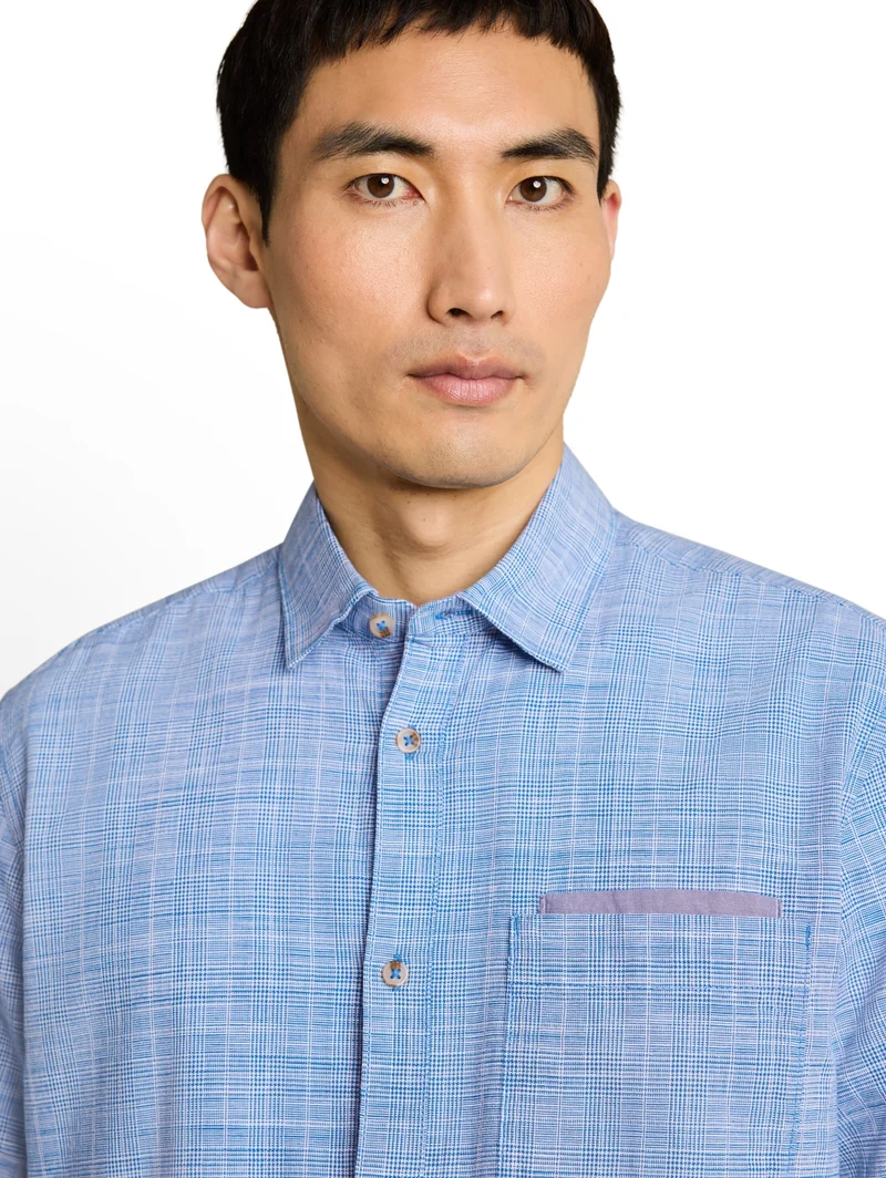checked slubyarn shirt, surf blue check