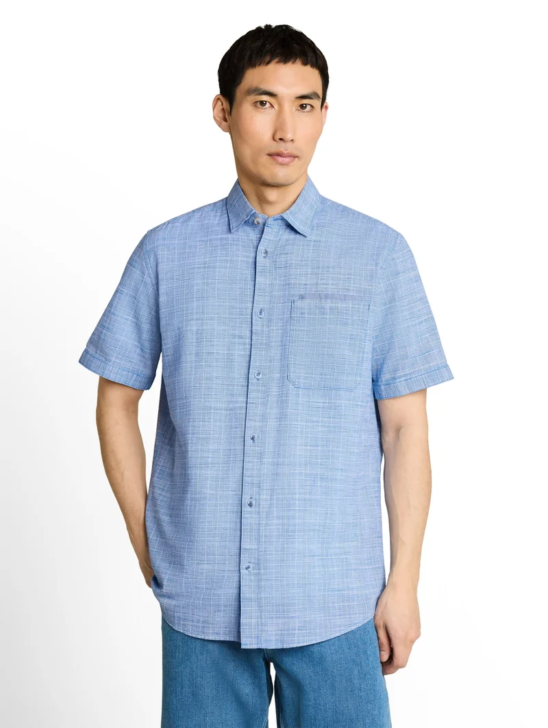 checked slubyarn shirt, surf blue check