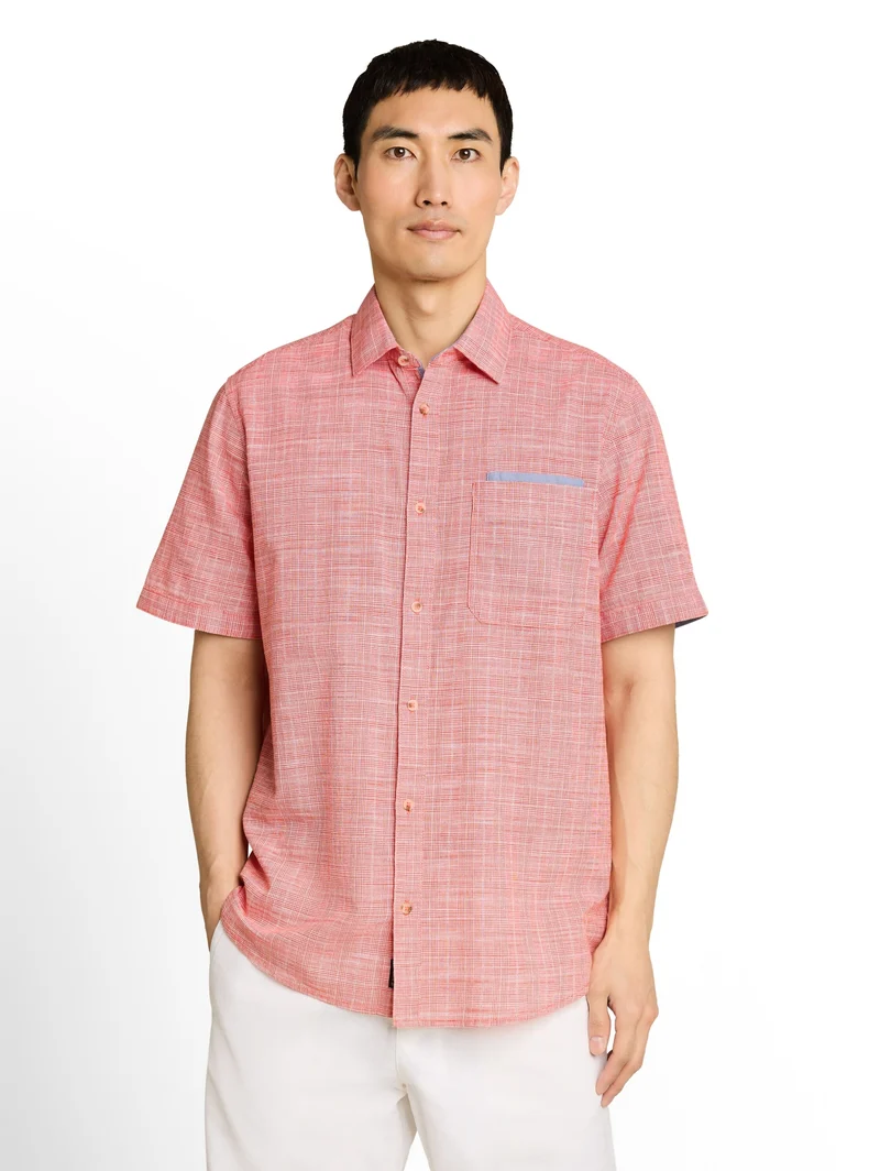 checked slubyarn shirt, orange red check