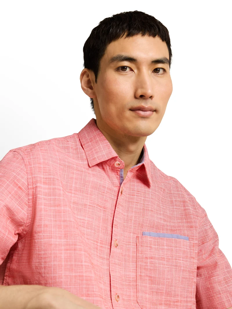 checked slubyarn shirt, orange red check