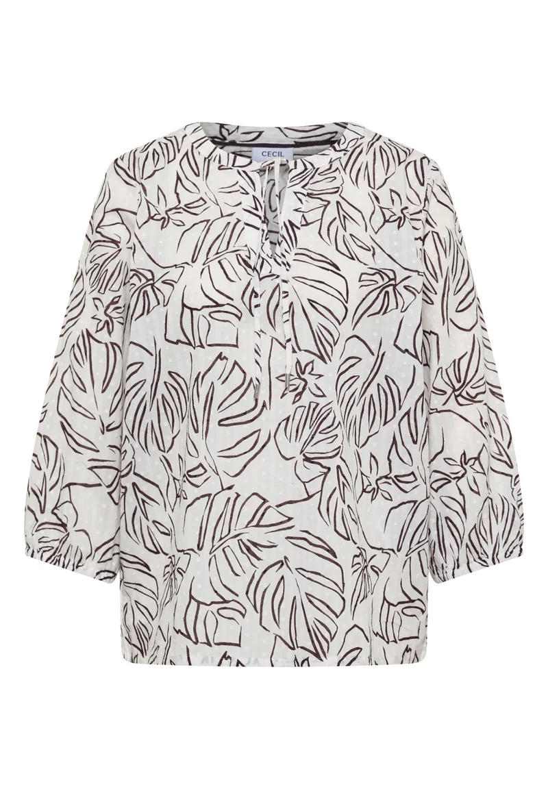 TOS Print Tunic Blouse, light alabaster white