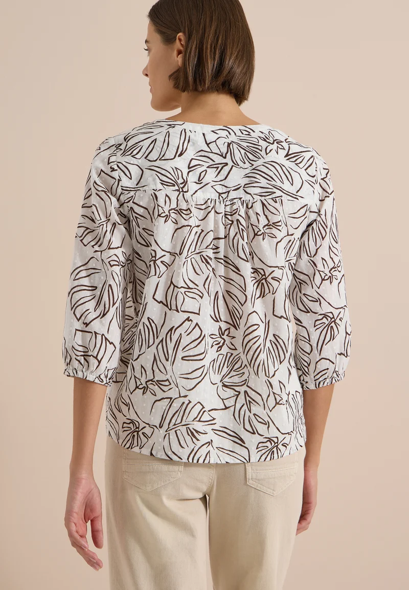TOS Print Tunic Blouse, light alabaster white
