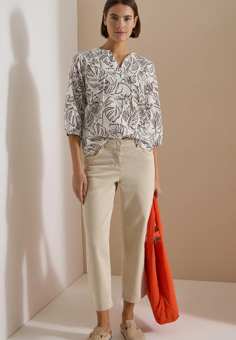 TOS Print Tunic Blouse, light alabaster white