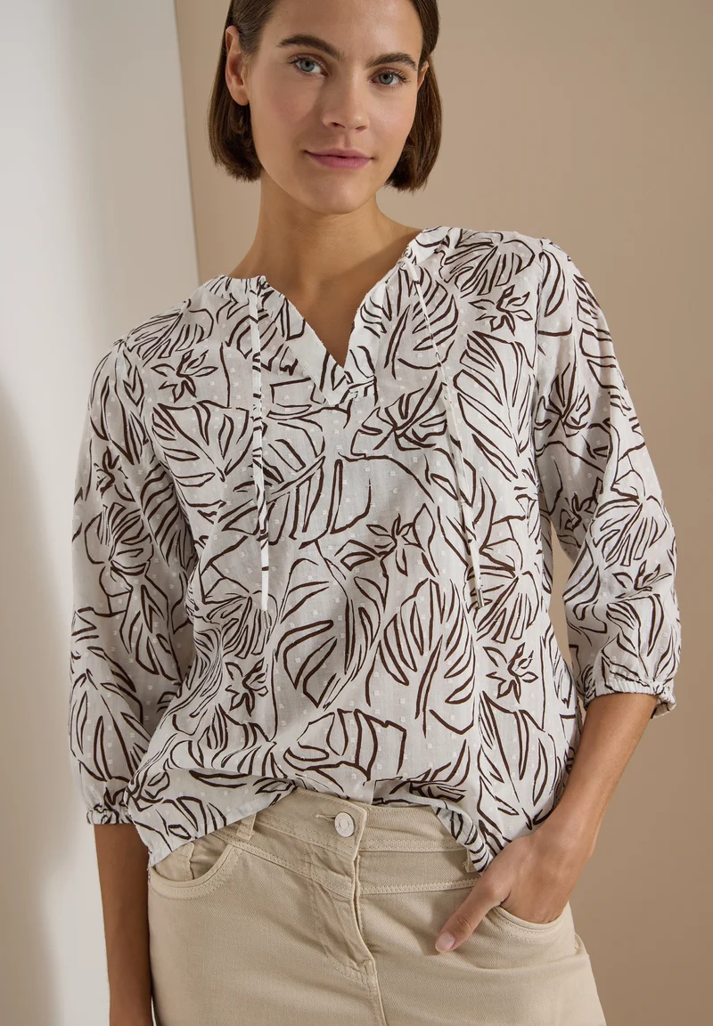 TOS Print Tunic Blouse, light alabaster white