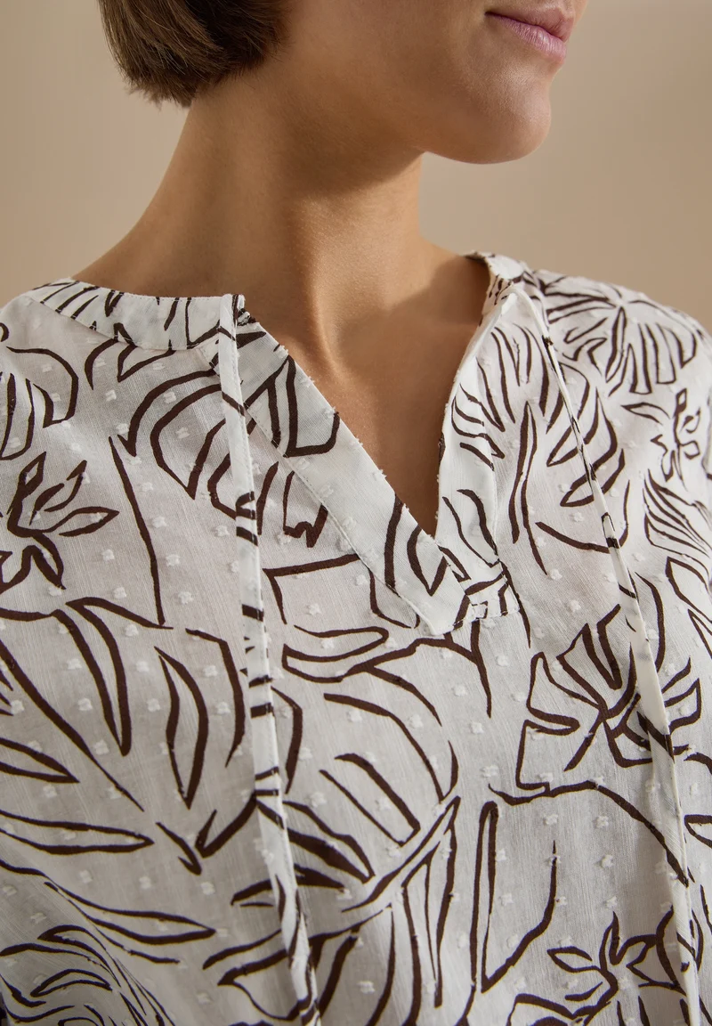 TOS Print Tunic Blouse, light alabaster white