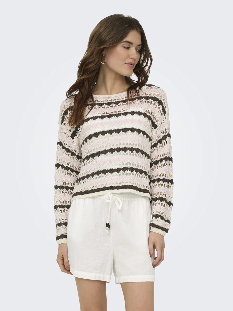 ONLGEENA LS O-NECK PATTERN LOOSE CC, Birch/Pale L/Chocolate M