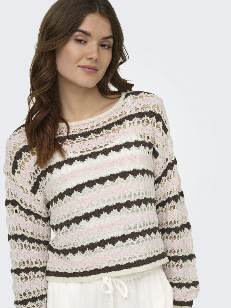 ONLGEENA LS O-NECK PATTERN LOOSE CC, Birch/Pale L/Chocolate M