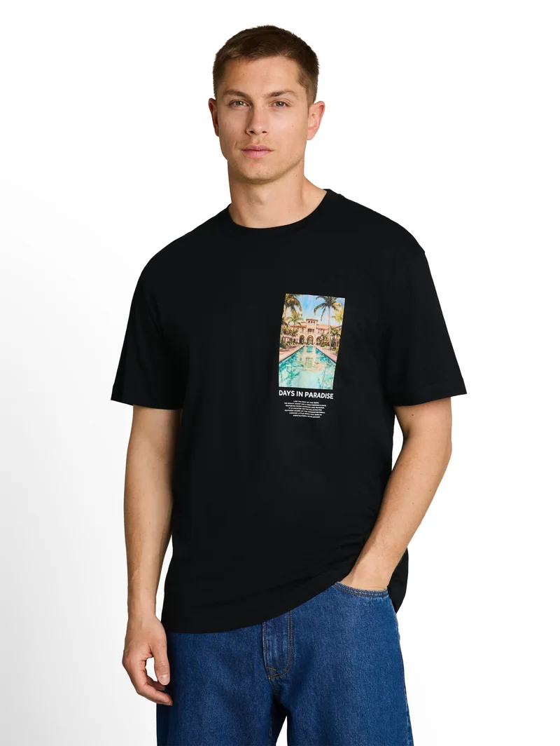 relaxed photo print t-shirt, Black