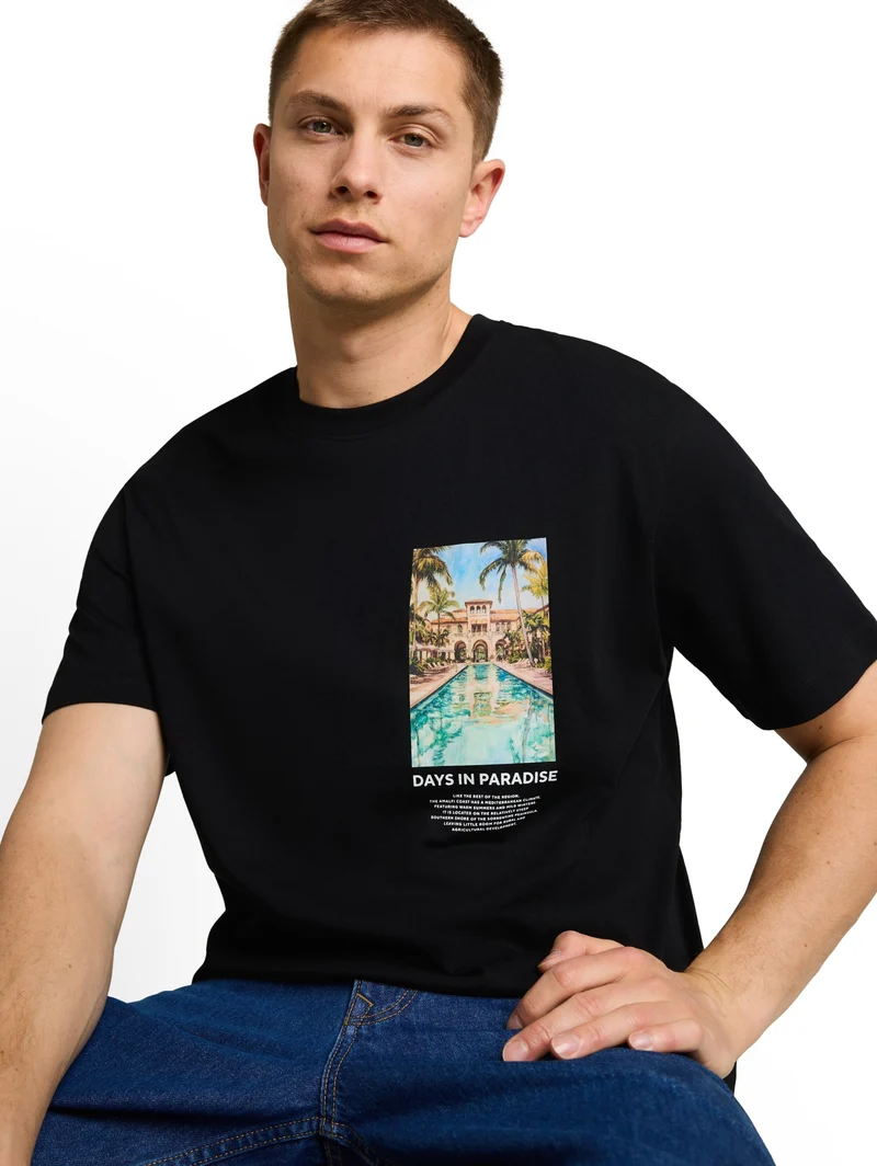 relaxed photo print t-shirt, Black