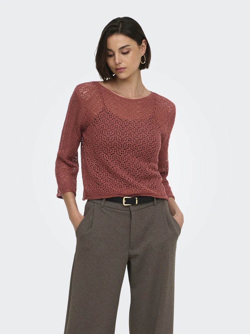 JDYMIKA 3/4 BOAT NECK PULLOVER KNT, Smoked Paprika