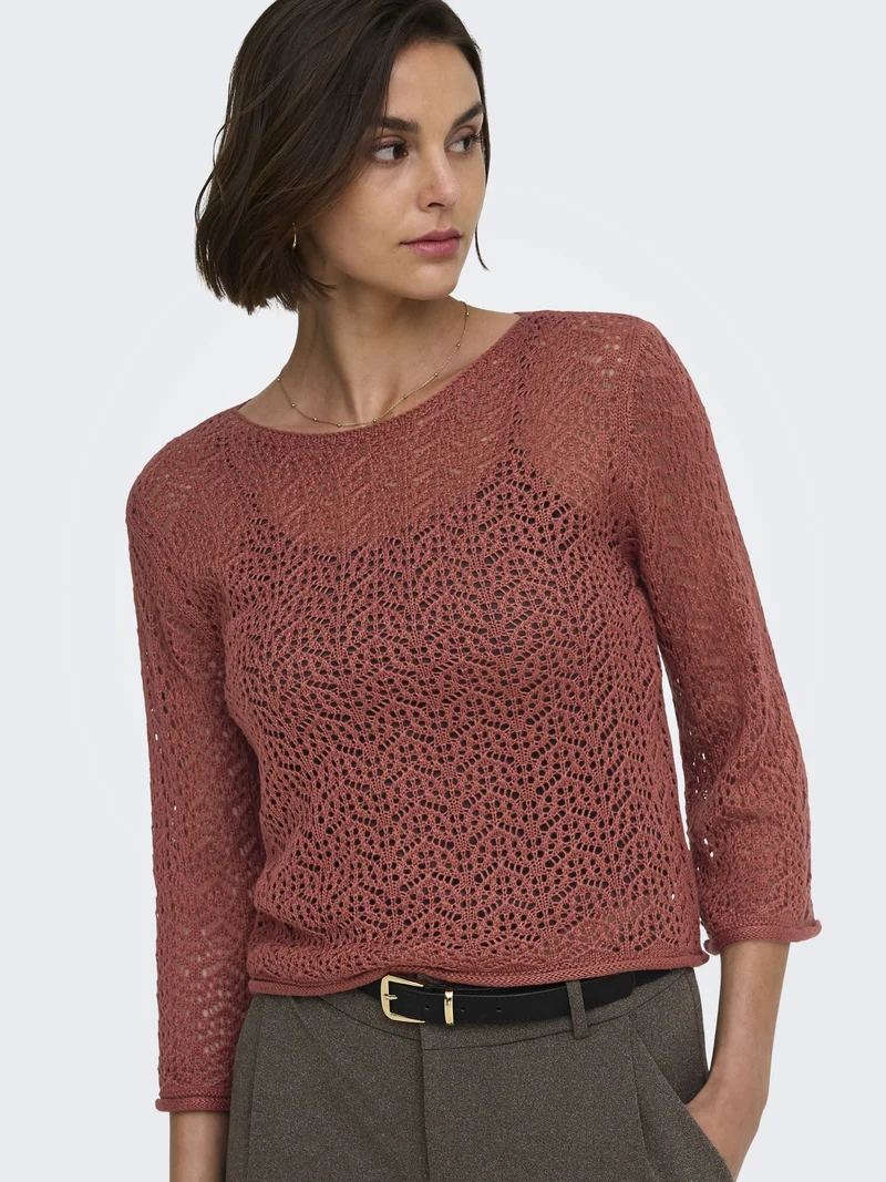 JDYMIKA 3/4 BOAT NECK PULLOVER KNT, Smoked Paprika