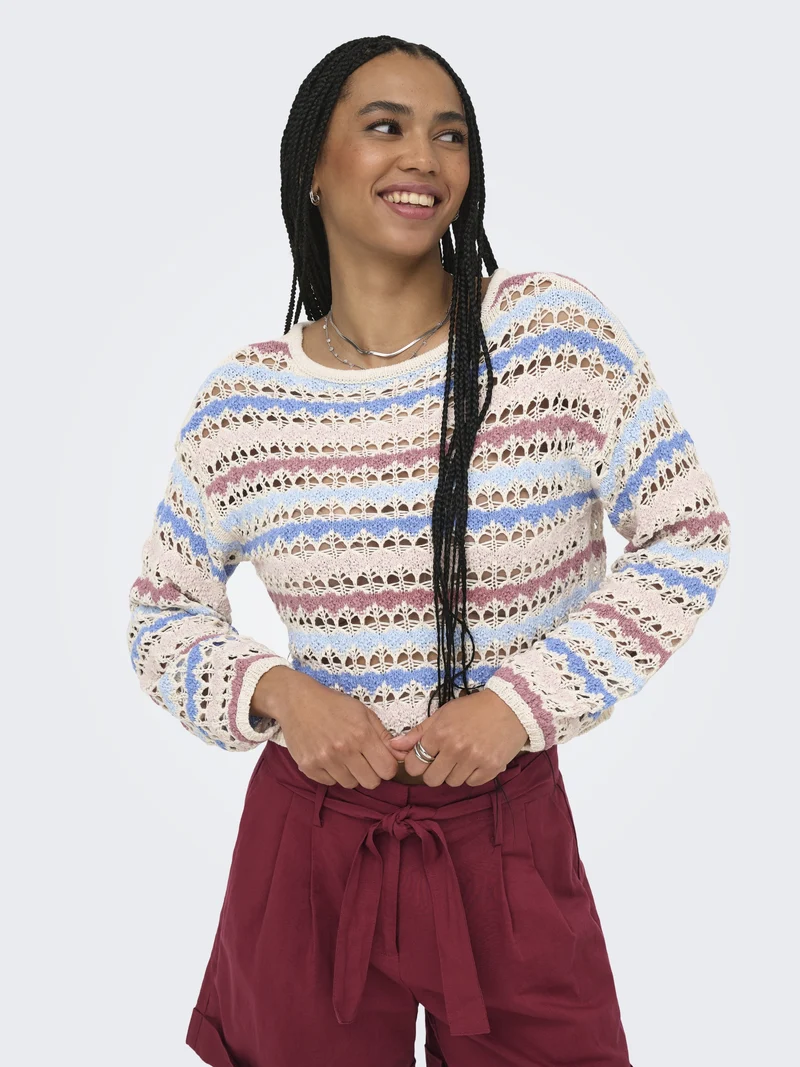 ONLGEENA LS O-NECK PATTERN LOOSE CC, Birch/Dusty R/Serpia R/Cornflower B