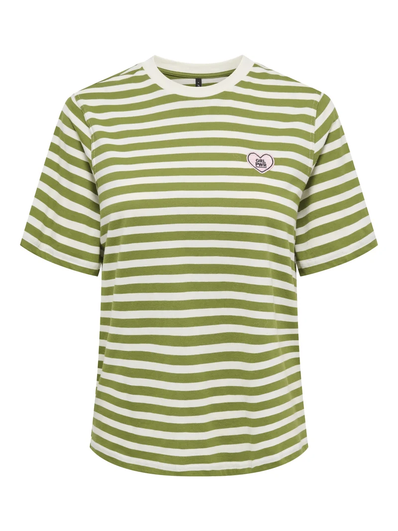 ONLLIVINA S/S O-NECK STRIPE TOP BOX, Cardamom Seed/Cd + emb. grl pwr