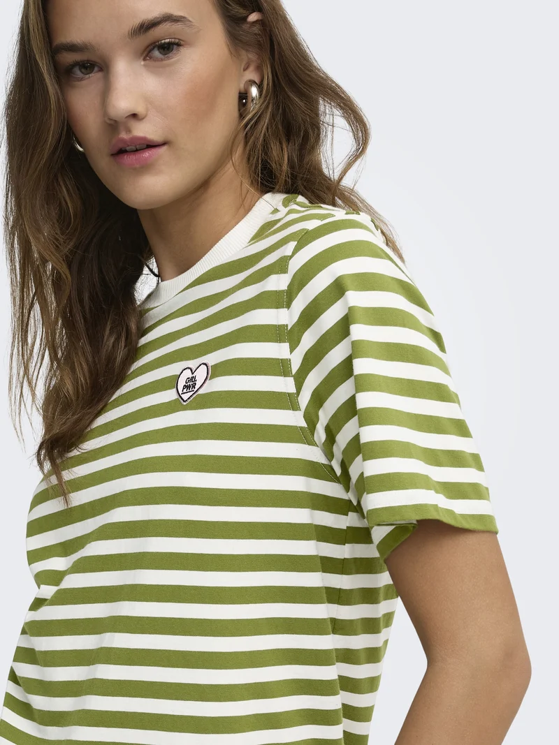 ONLLIVINA S/S O-NECK STRIPE TOP BOX, Cardamom Seed/Cd + emb. grl pwr