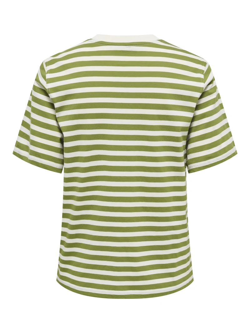 ONLLIVINA S/S O-NECK STRIPE TOP BOX, Cardamom Seed/Cd + emb. grl pwr