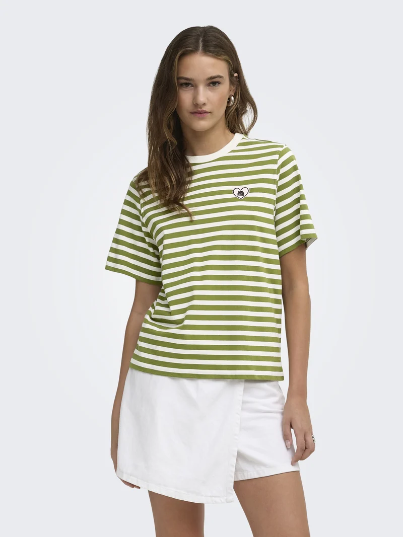 ONLLIVINA S/S O-NECK STRIPE TOP BOX, Cardamom Seed/Cd + emb. grl pwr