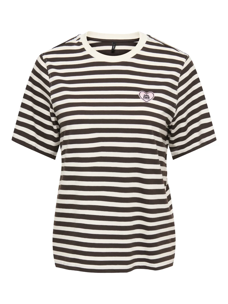 ONLLIVINA S/S O-NECK STRIPE TOP BOX, Coffee Bean/Cd + emb. grl pwr