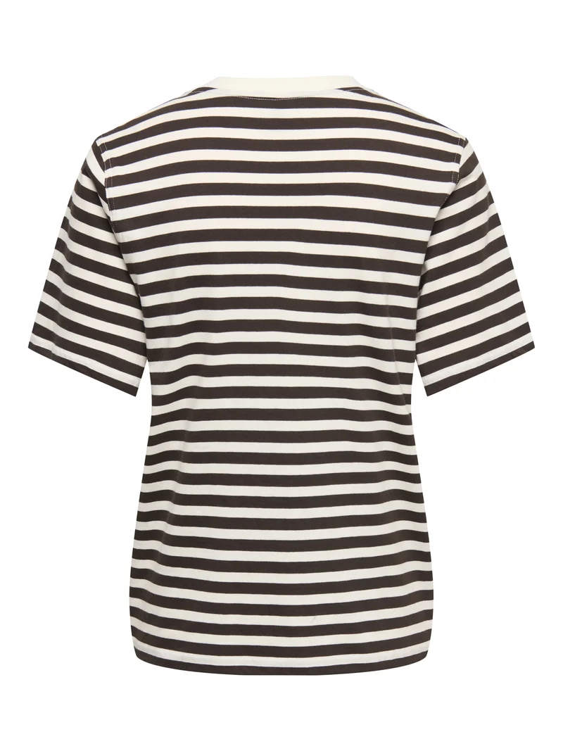 ONLLIVINA S/S O-NECK STRIPE TOP BOX, Coffee Bean/Cd + emb. grl pwr