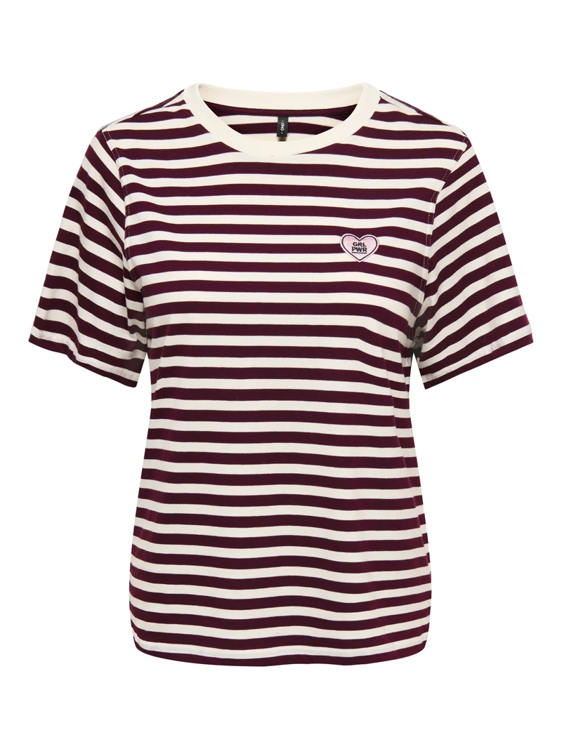 ONLLIVINA S/S O-NECK STRIPE TOP BOX, Fig/Cd + emb. grl pwr