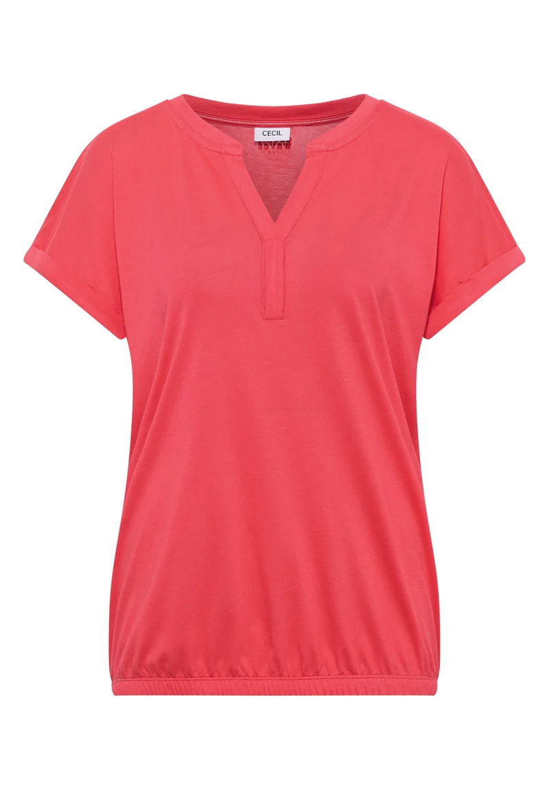 Solid Rib Collar Tunic, coral