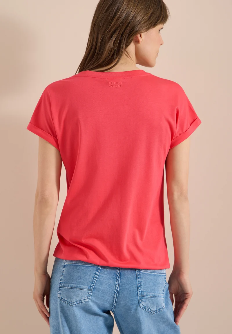 Solid Rib Collar Tunic, coral