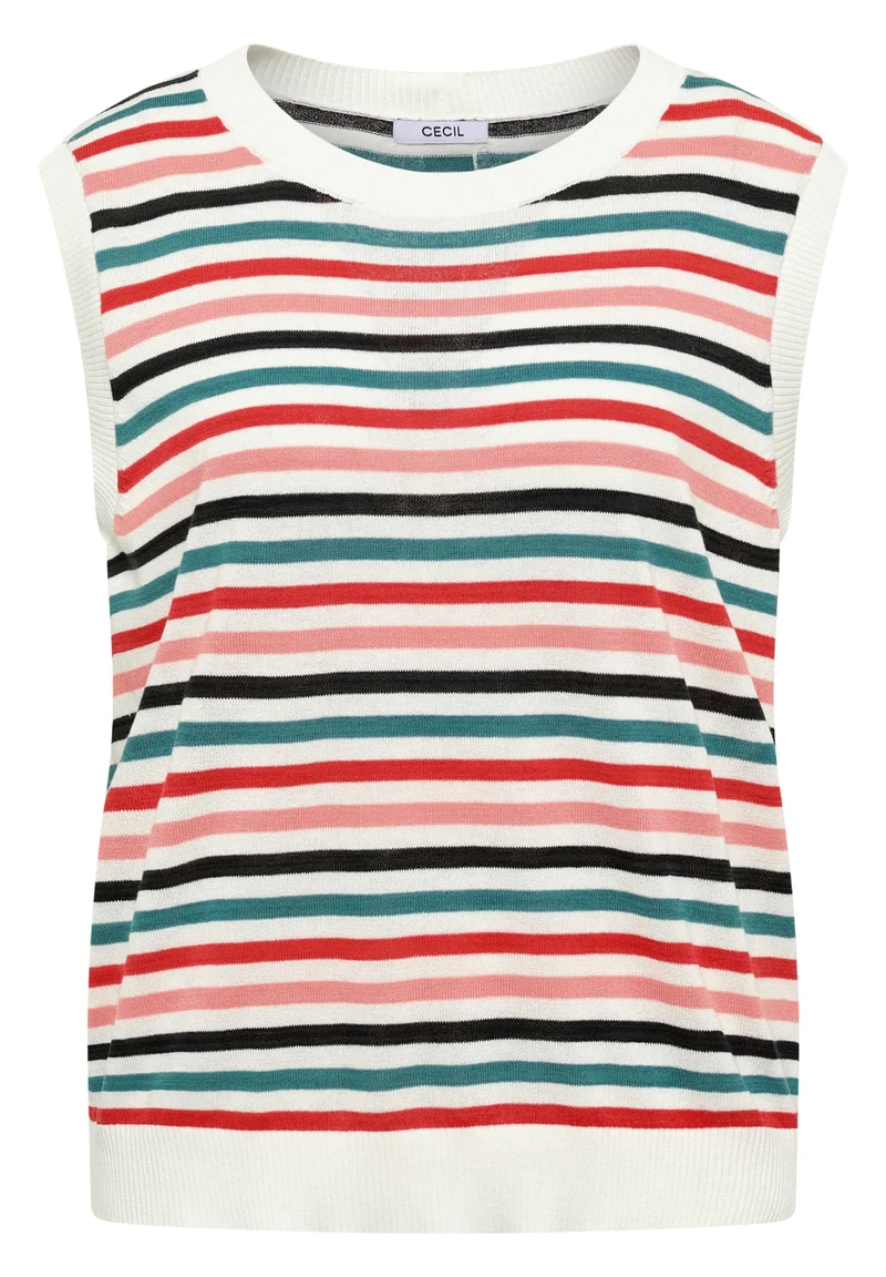 Striped knit Top, raw sand beige