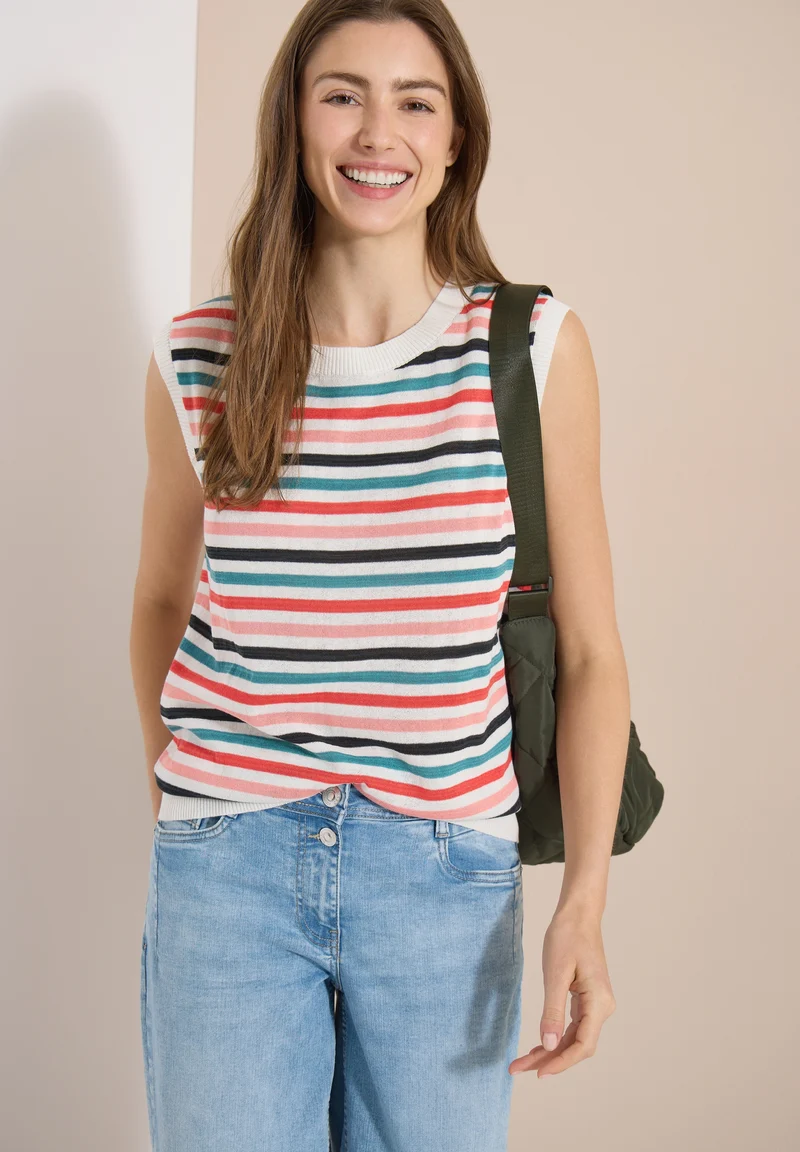 Striped knit Top, raw sand beige
