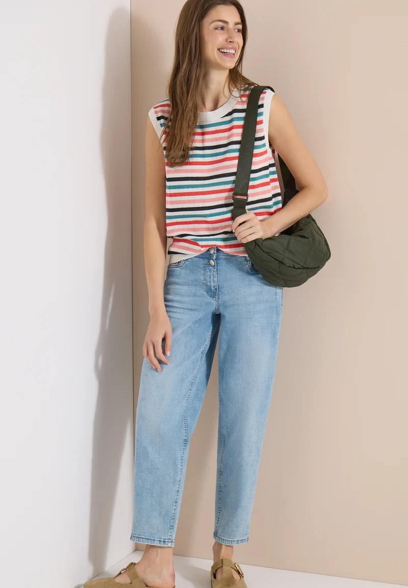 Striped knit Top, raw sand beige