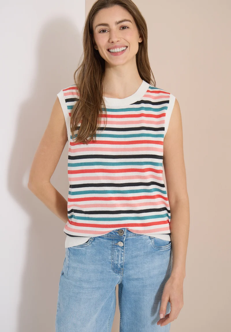 Striped knit Top, raw sand beige