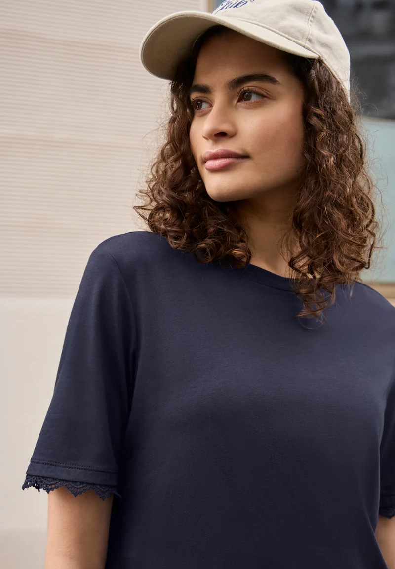 Studio_Basic shirt w.crochet c, maritime blue