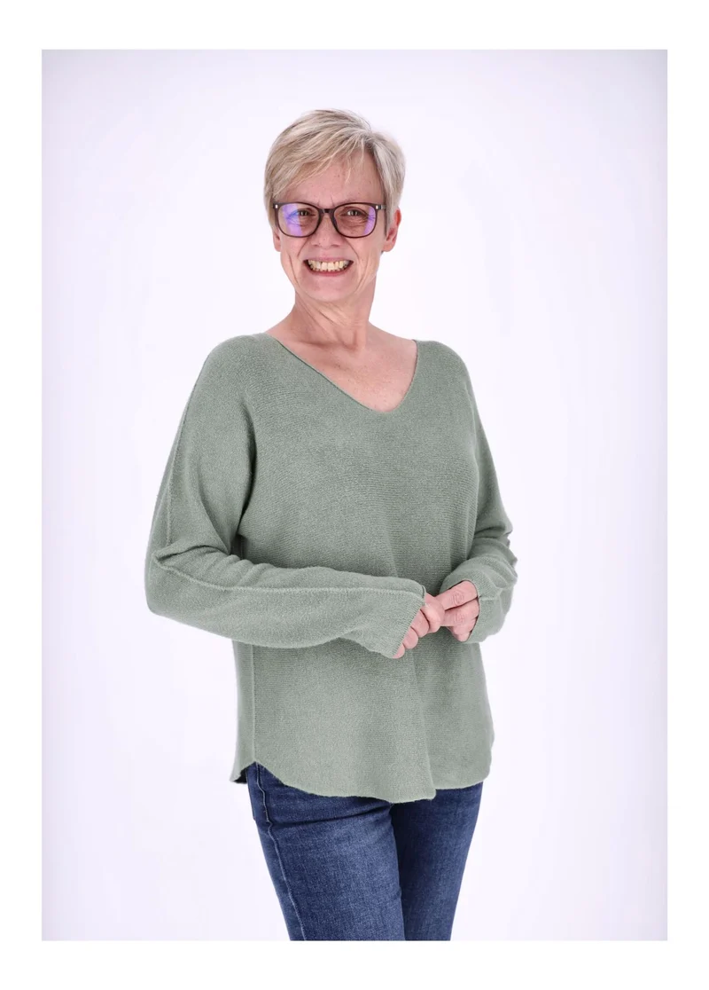 Damen Strickpullover V-Ausschnitt Grün