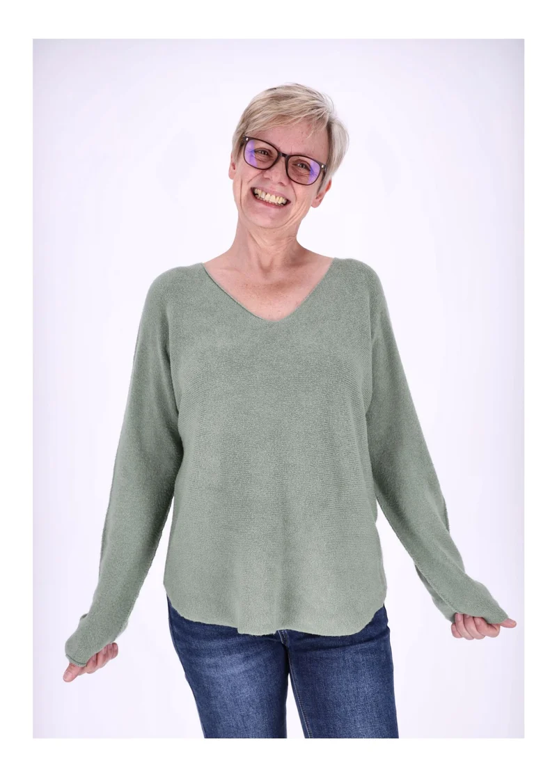 Damen Strickpullover V-Ausschnitt Grün
