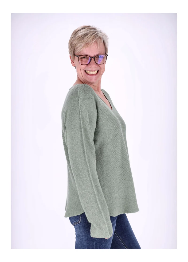 Damen Strickpullover V-Ausschnitt Grün