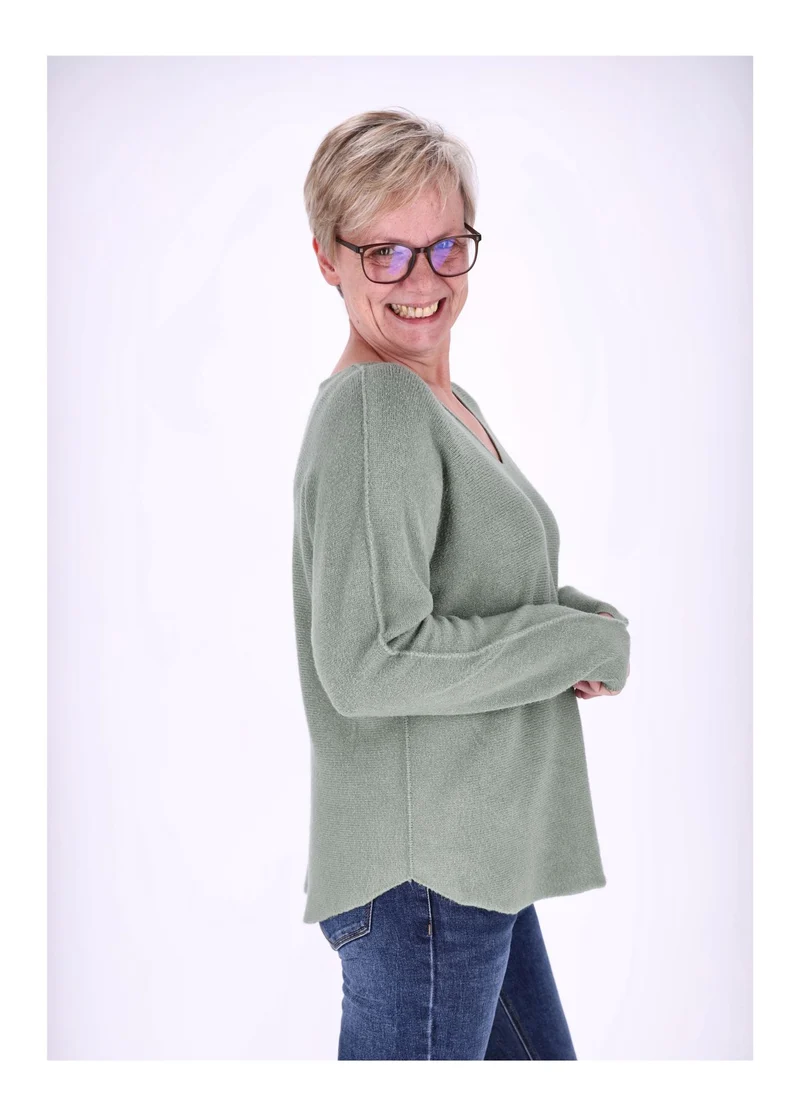 Damen Strickpullover V-Ausschnitt Grün