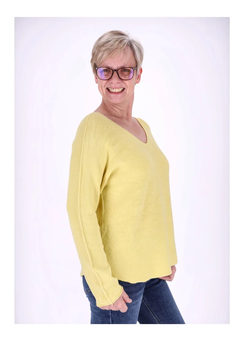 Damen Strickpullover V-Ausschnitt Gelb