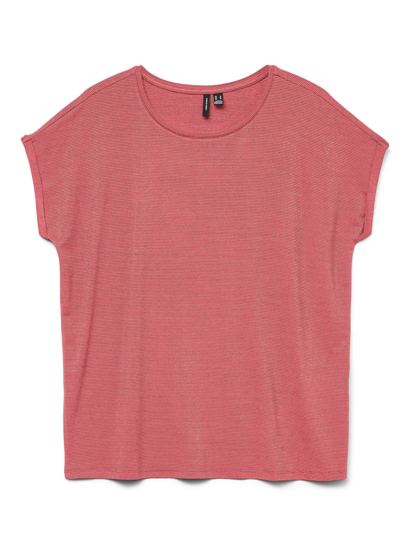 VMLAVA GLITTER SS TOP STRIPE LX JRS, Coral Paradise/GOLD LUREX
