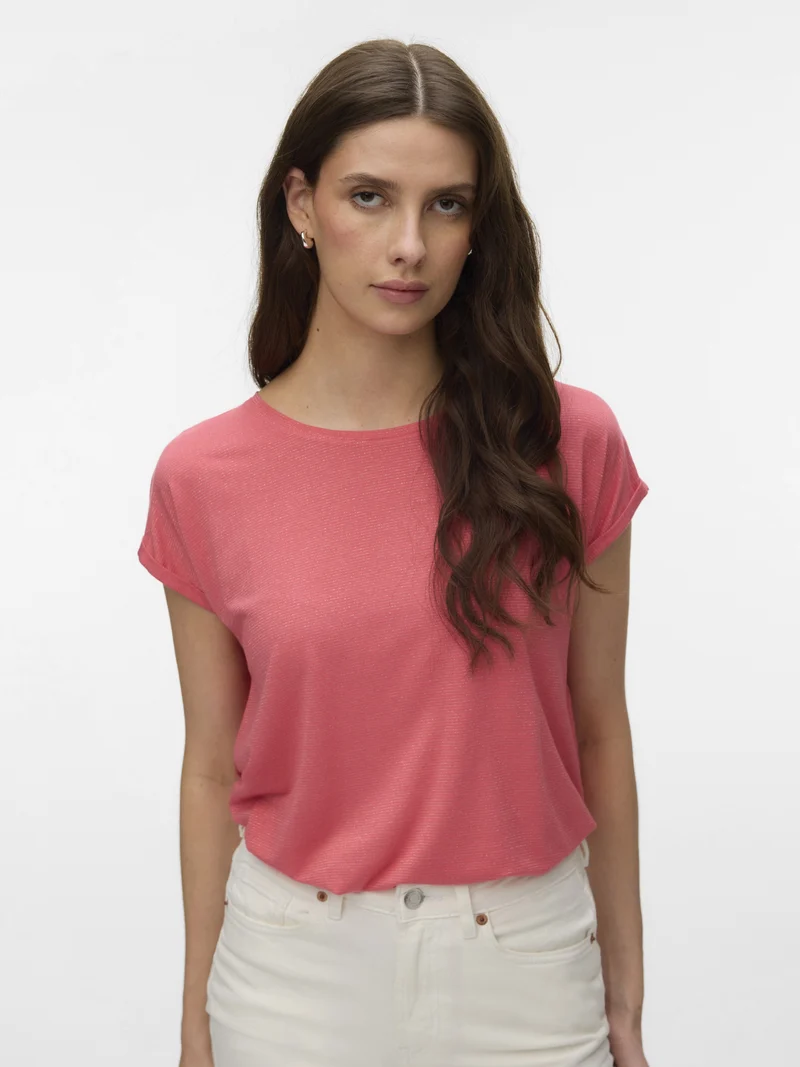 VMLAVA GLITTER SS TOP STRIPE LX JRS, Coral Paradise/GOLD LUREX