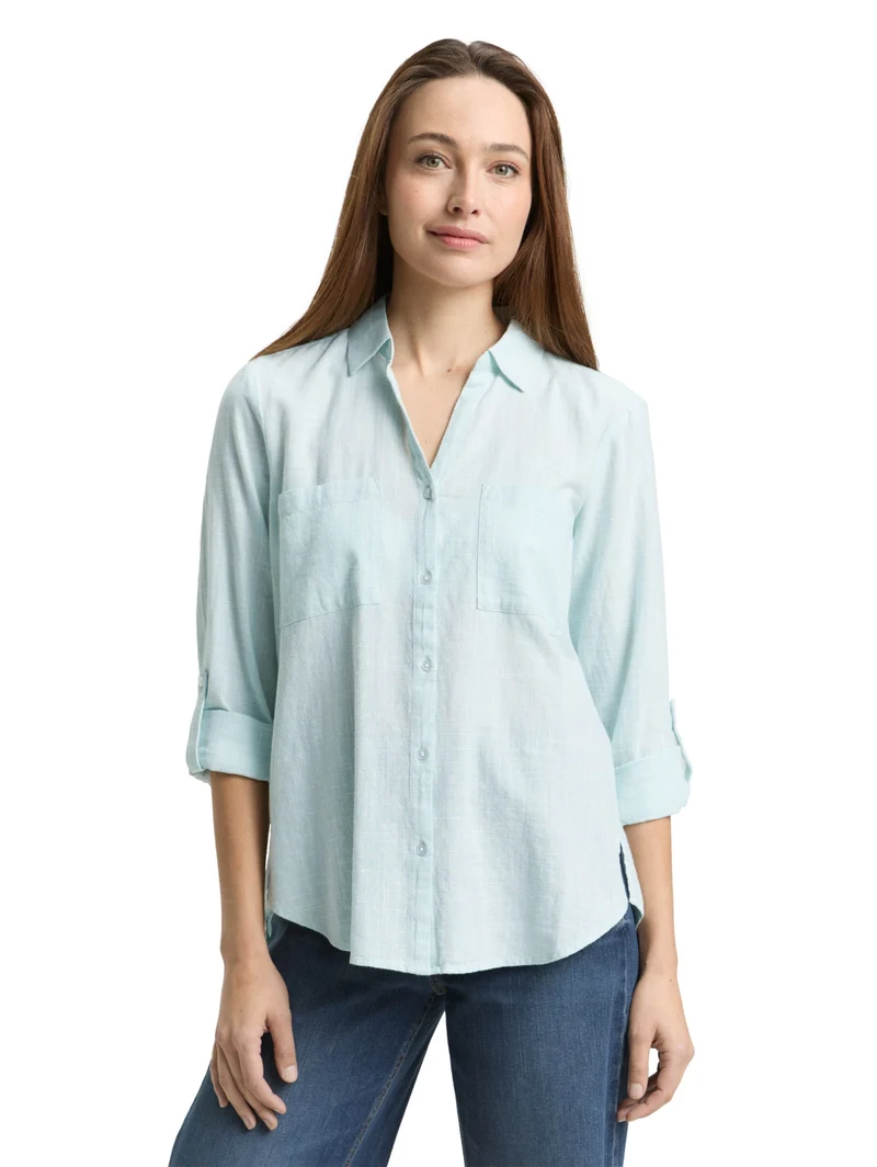 blouse with slub structure, new blue haze