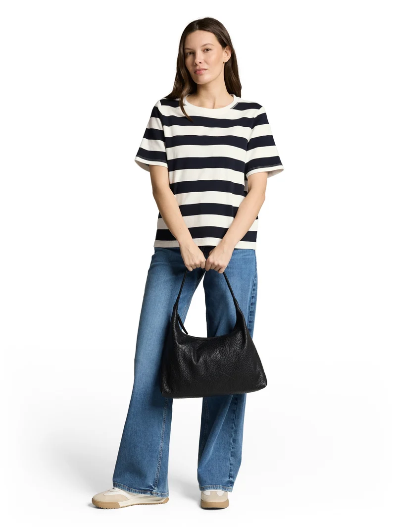 T-shirt boxy crew neck with pr, white navy bold stripe