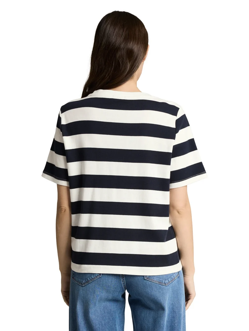 T-shirt boxy crew neck with pr, white navy bold stripe
